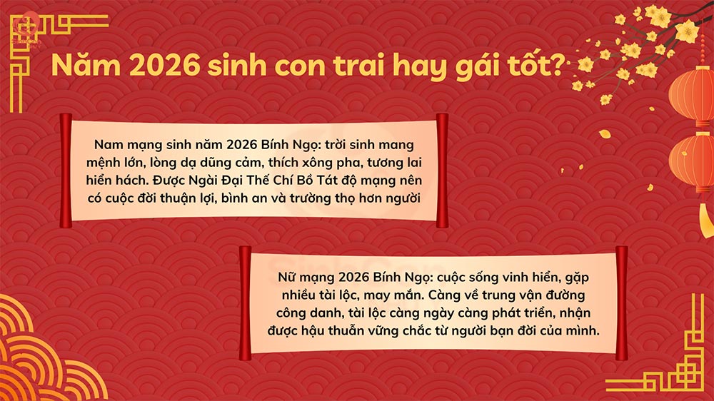 Năm 2026 sinh con trai hay gái tốt?